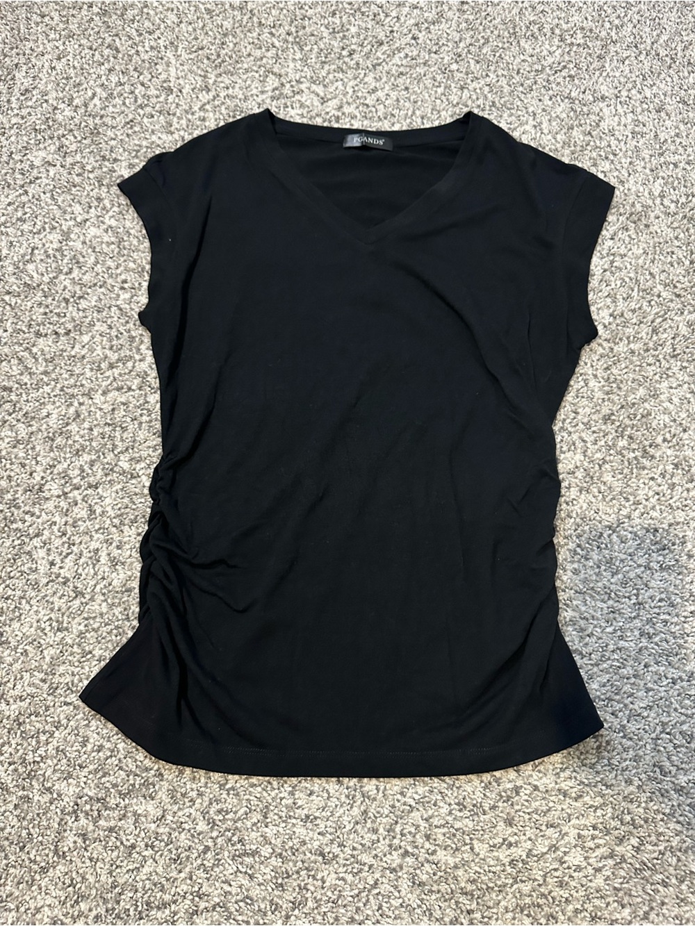 Classic Black V-Neck Cap Sleeve Top with Side Ruching